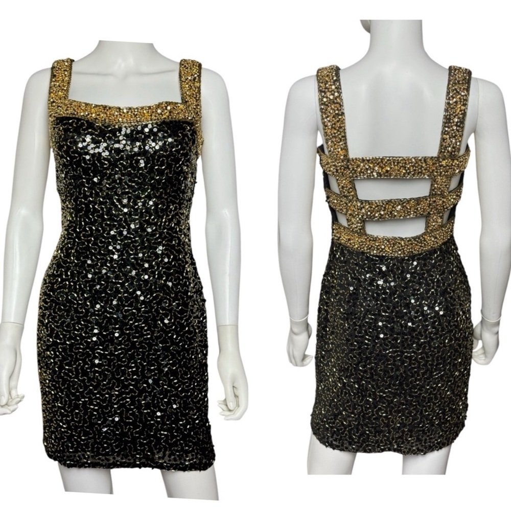 Vintage Niteline by Della Roufogali Black and Gold Sequin Beaded Dress